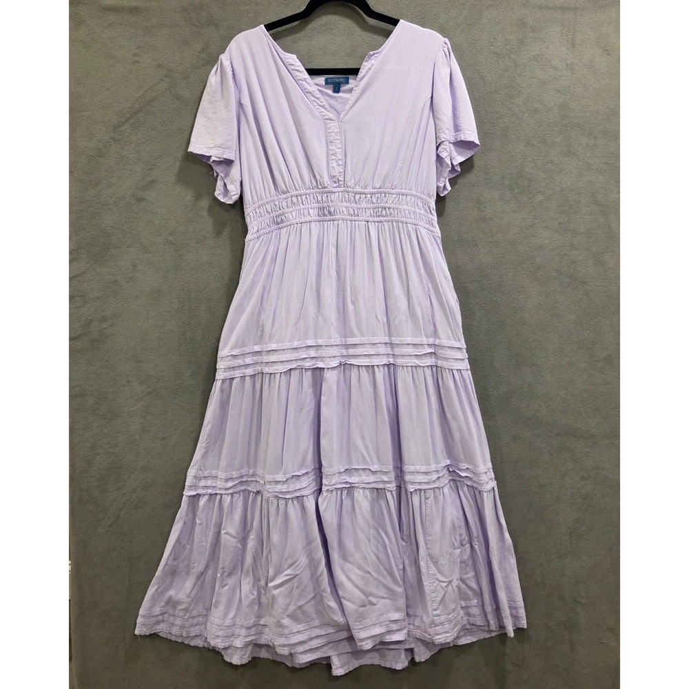 Biltmore Linen Blend Maxi Dress Womens Size Large Purple Tiered‎ Ruffle Boho